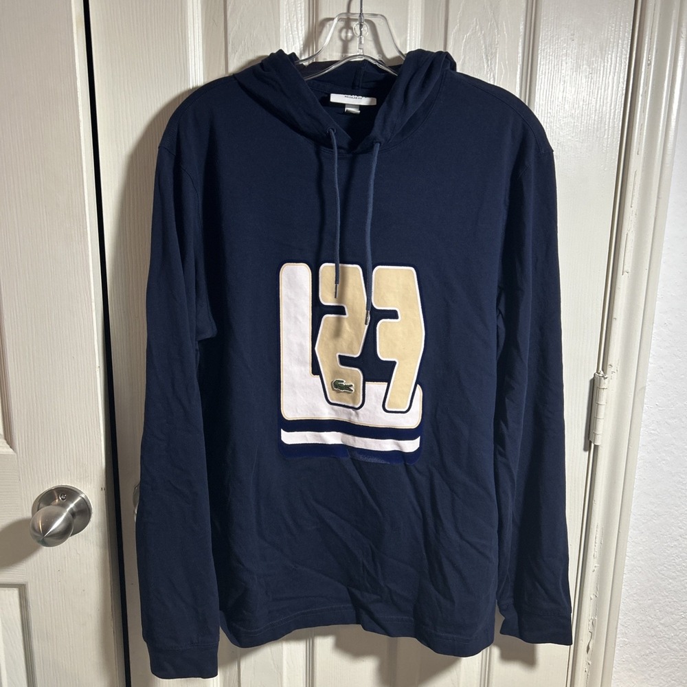 Lacoste LS Retro L27 Logo 3D Jersey Hooded T-Shirt MENS L (5) Navy Blue